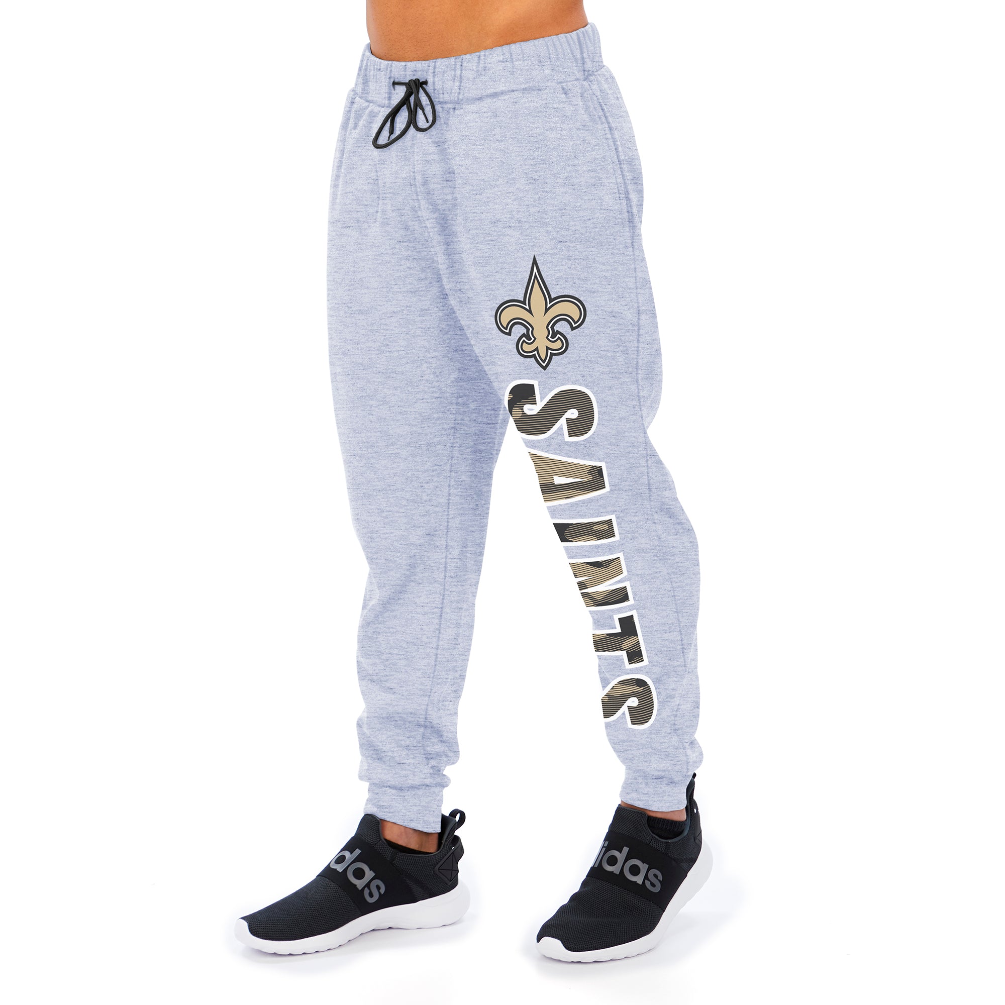 Zubaz Men's NFL New Orleans Saints Heather Gray Jogger with Camo Lines Graphic