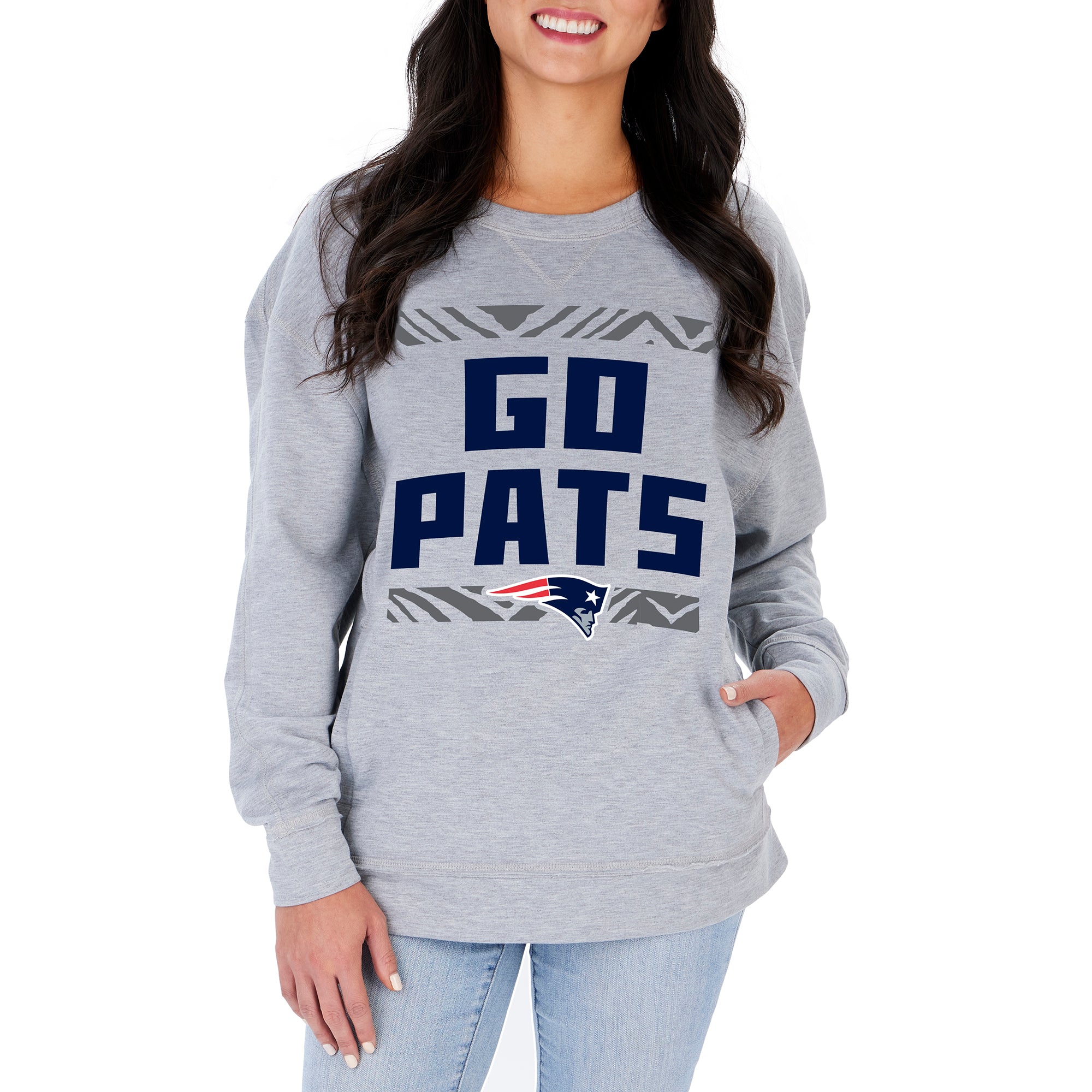 Zubaz NFL Women's New England Patriots Heather Gray Crewneck Sweatshirt