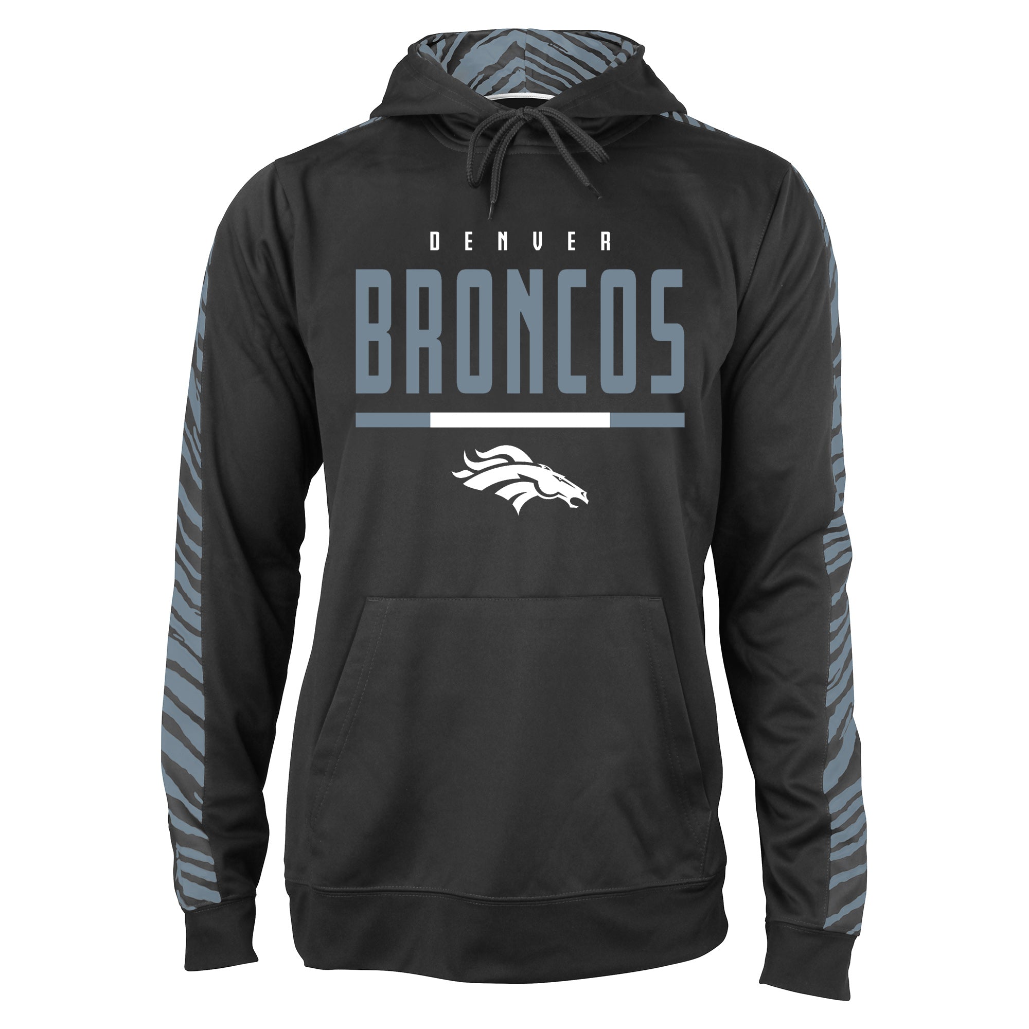 Zubaz NFL Men's Black and Grey Tonal Zebra Hoodie and Sleeve Denver Broncos