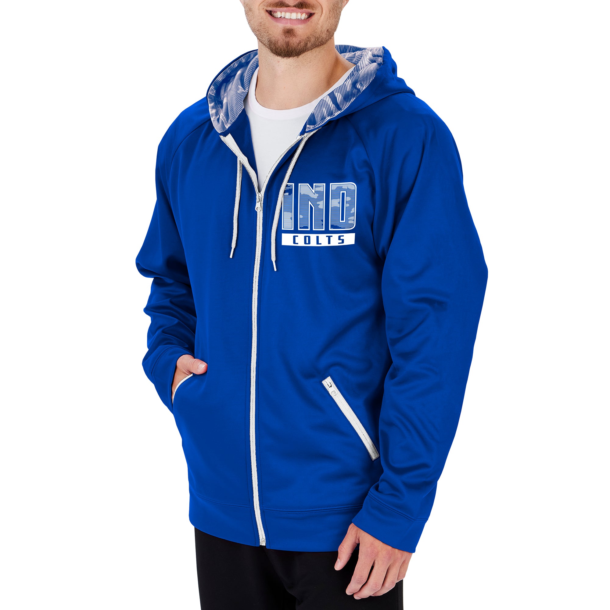 Zubaz NFL Men's Indianapolis Colts Full Zip Camo Hoodie With Team Color Camo Lines