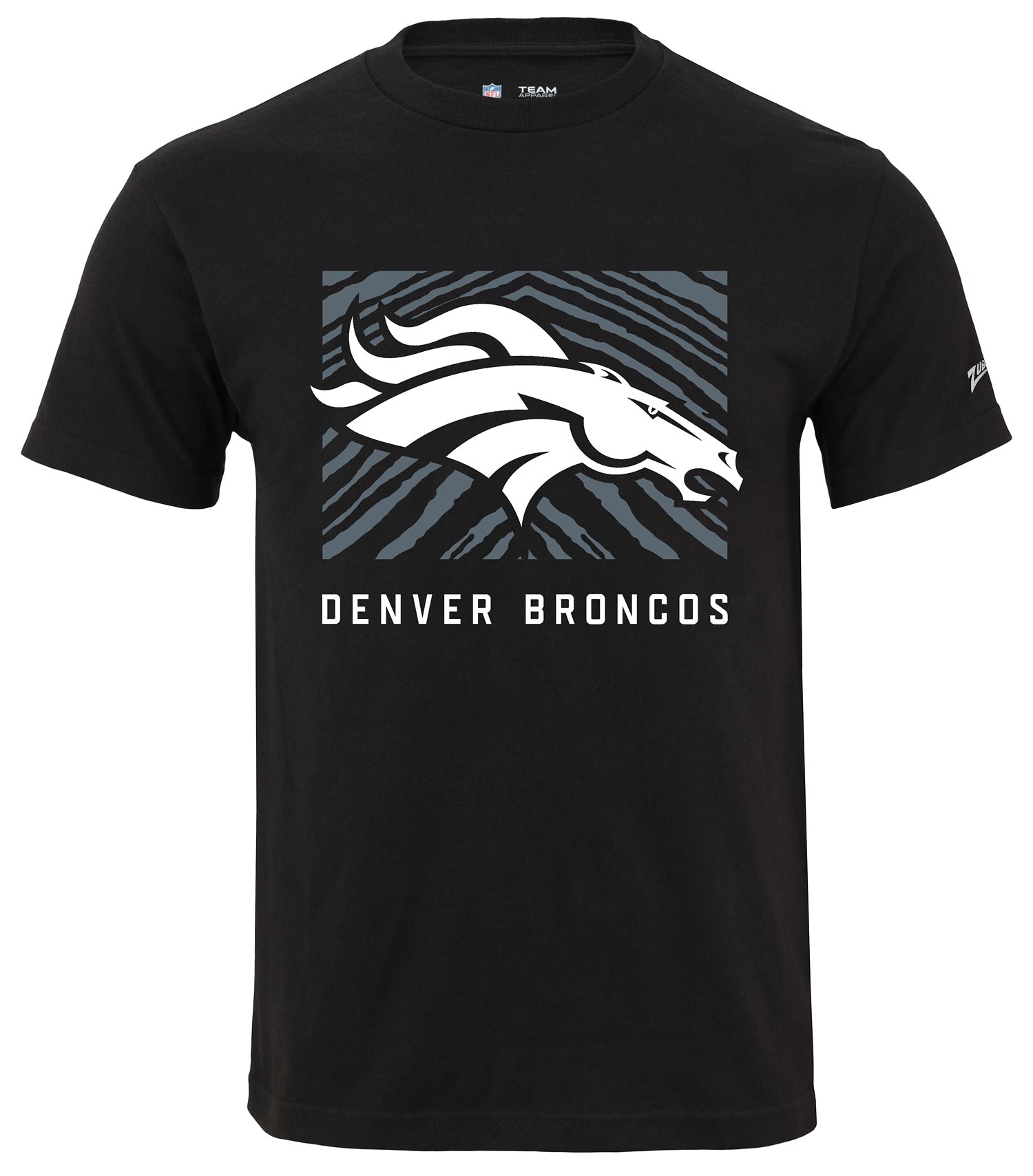 Zubaz NFL Unisex Cotton Heavyweight Short Sleeve T-shirt Black With Grey Tonal Tunnel Logo, Denver Broncos