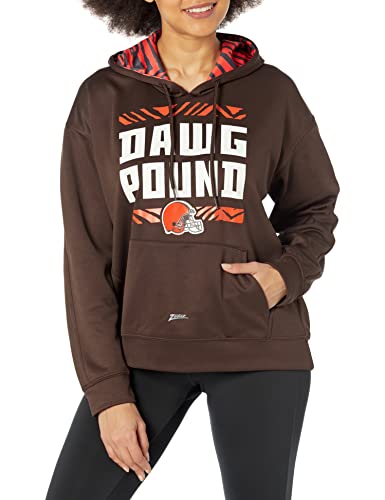 Zubaz NFL Women's Cleveland Browns Solid Team Color Hoodie with Zebra Details