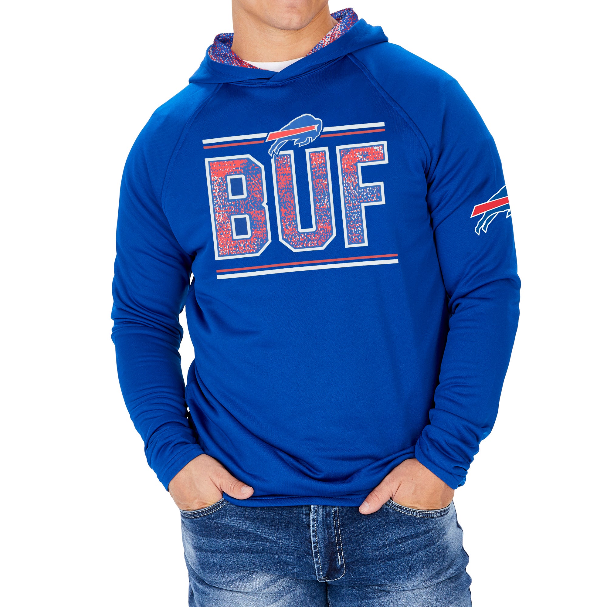 Zubaz NFL Men's Buffalo Bills Team Color Lightweight Hoodie with Static Hood Liner and Bold Graphic