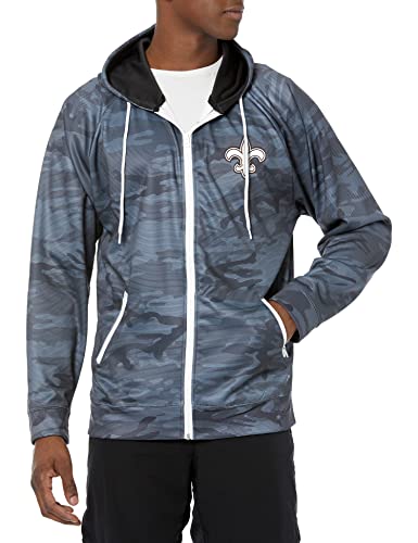 Zubaz NFL Men's New Orleans Saints Tonal Black Camo Full Zip Hoodie