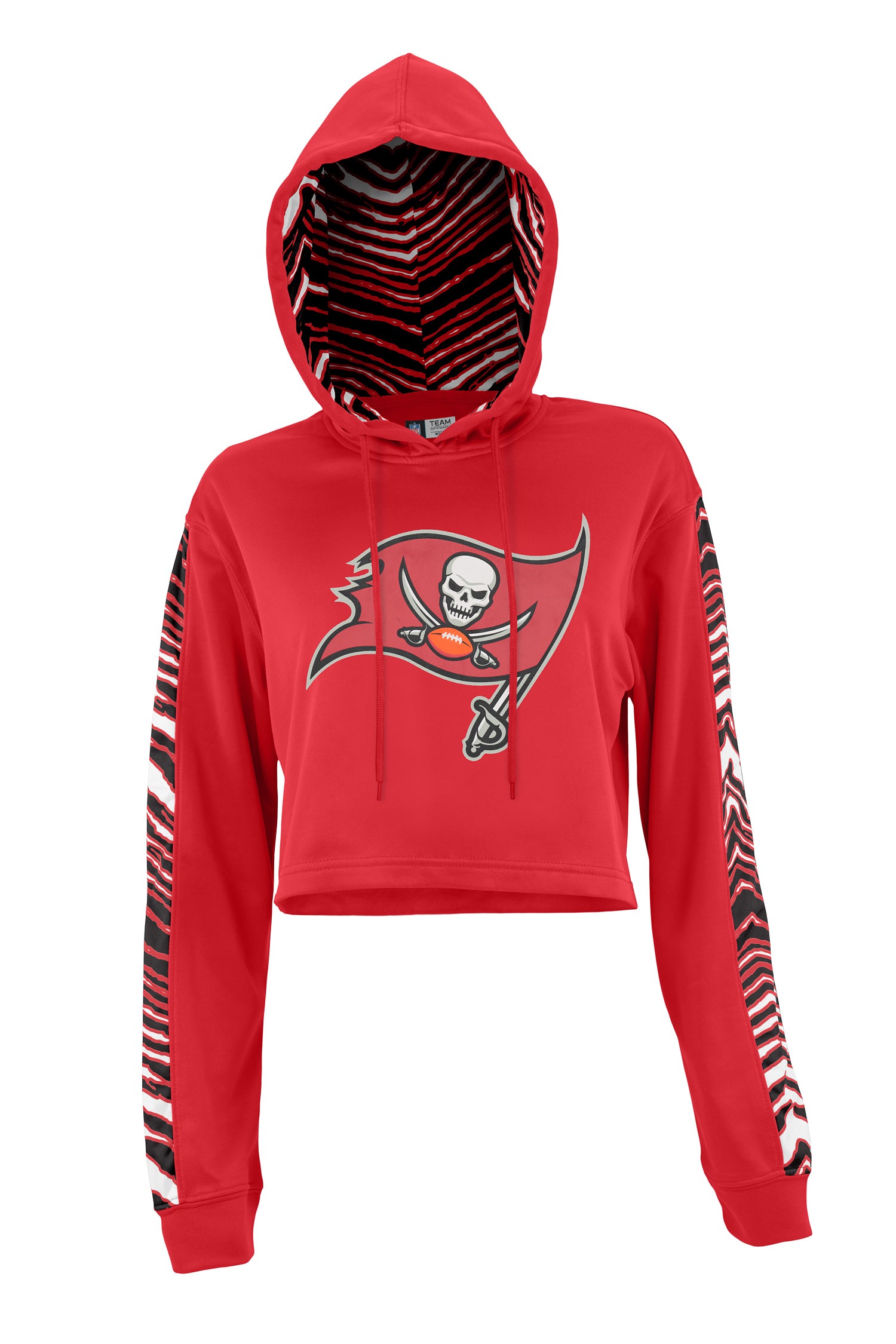 Zubaz NFL Women's Tampa Bay Buccaneers Zebra Team Logo Crop Top Hoodie