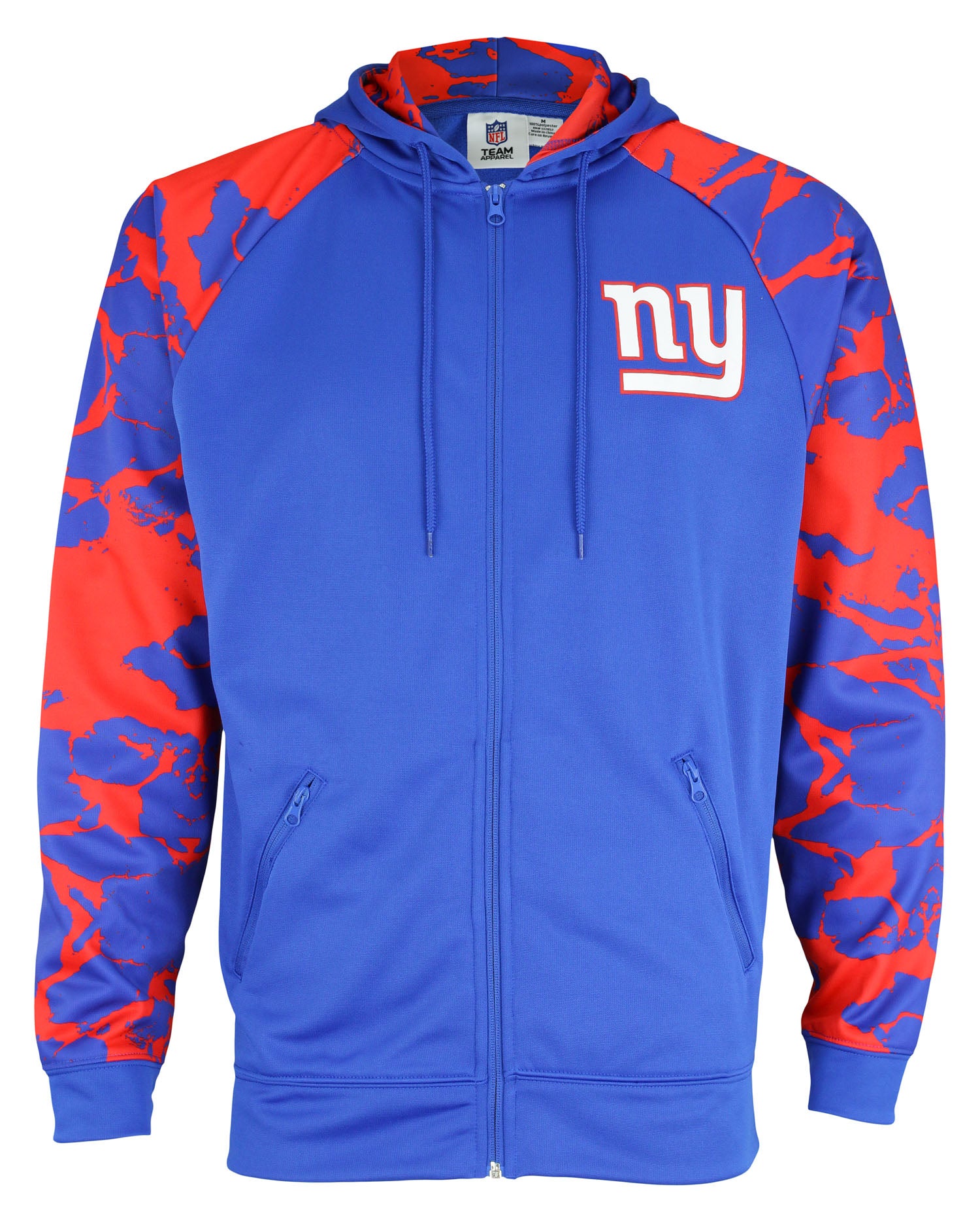 Zubaz NFL Men's New York Giants Performance Full Zip Hoodie with Lava Sleeves