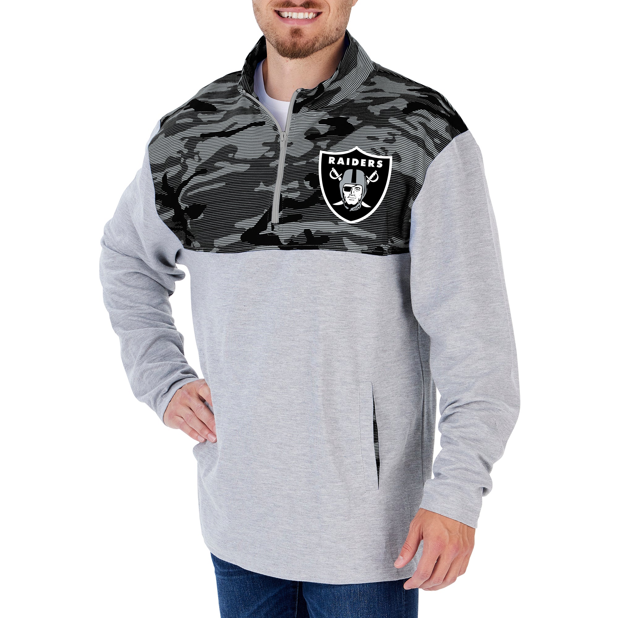 Zubaz Men's NFL Las Vegas Raiders 1/4 Zip Fleece Pullover with Camo Lines