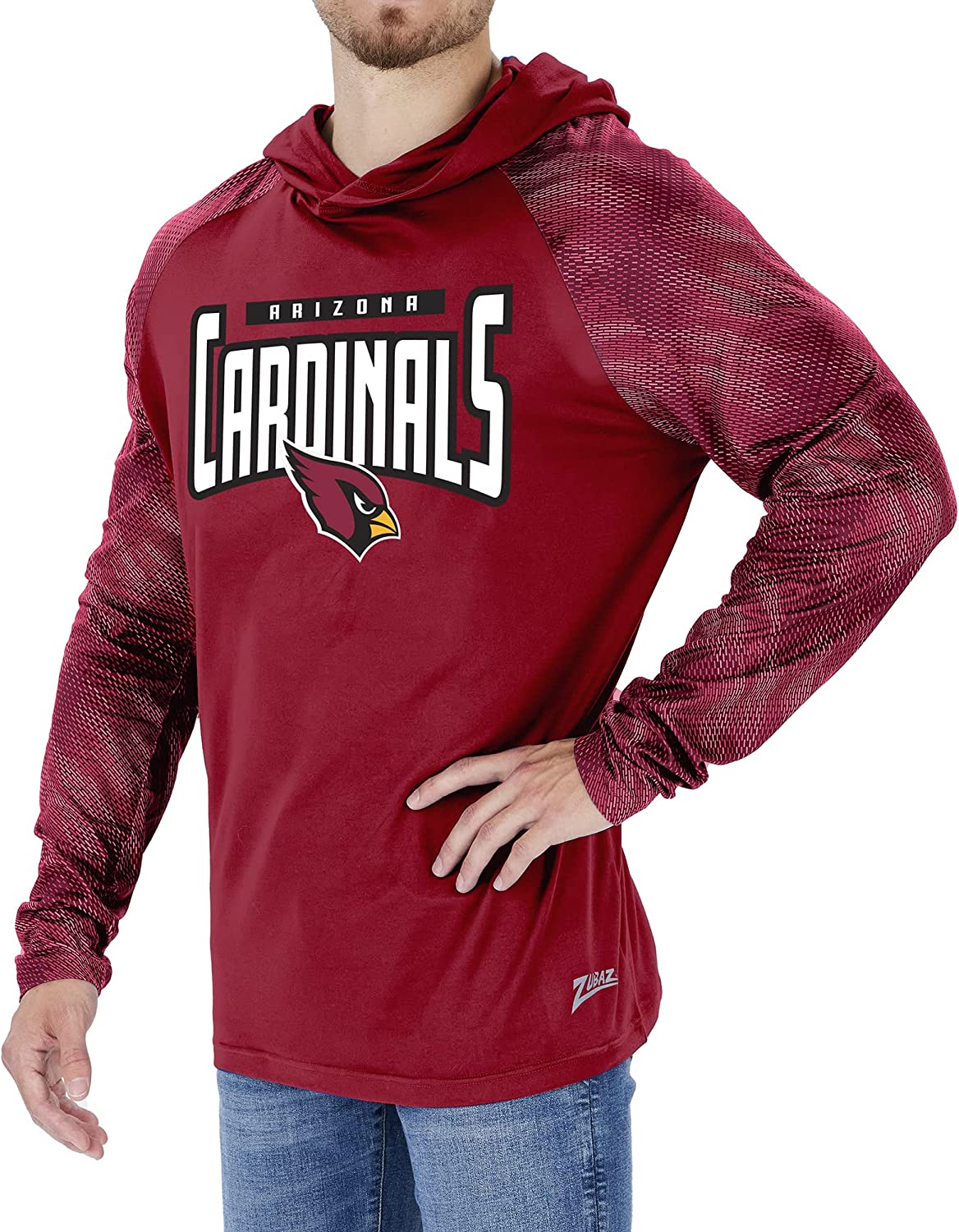 Zubaz Arizona Cardinals NFL Men's Team Color Hoodie with Tonal Viper Sleeves