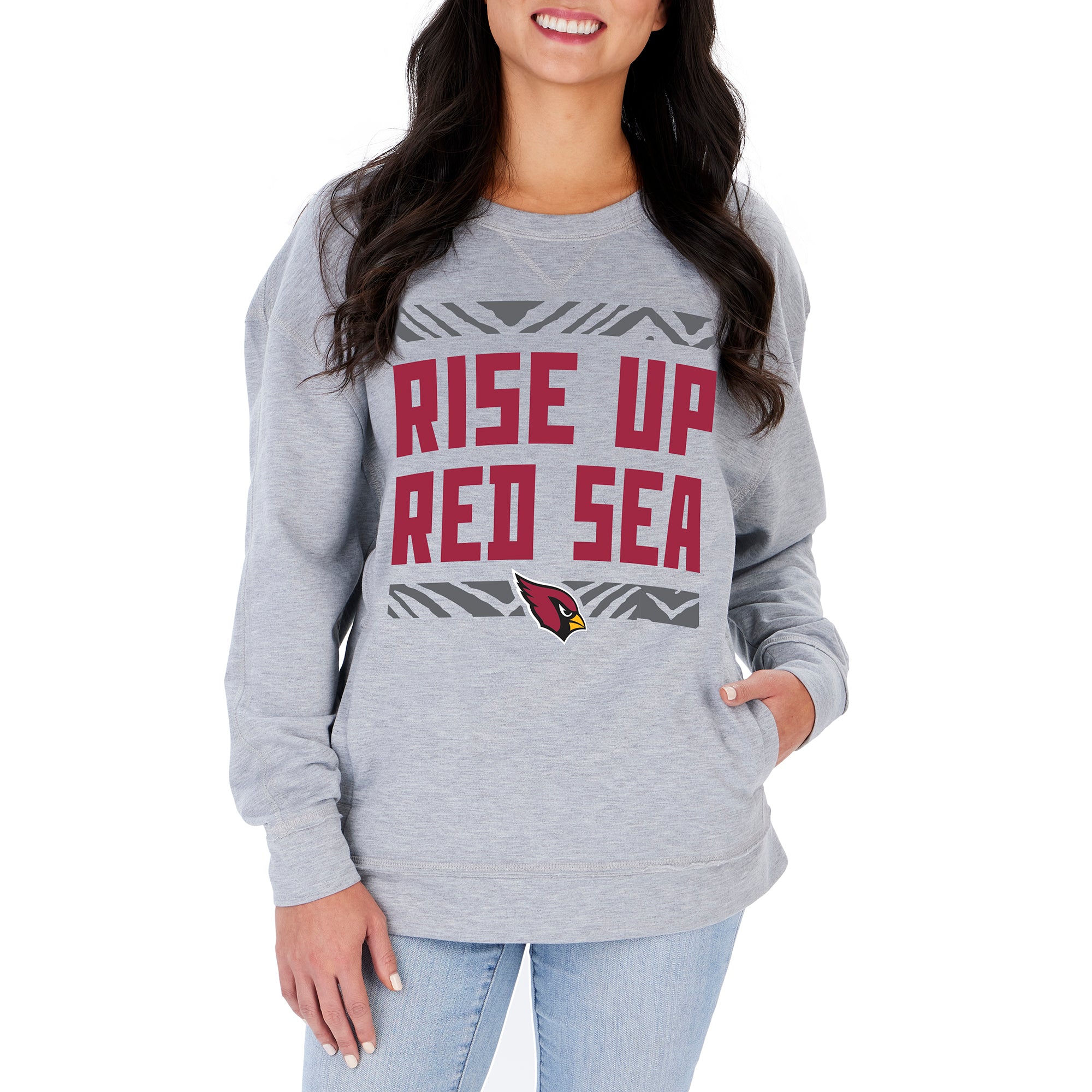 Zubaz NFL Women's Arizona Cardinals Heather Gray Crewneck Sweatshirt