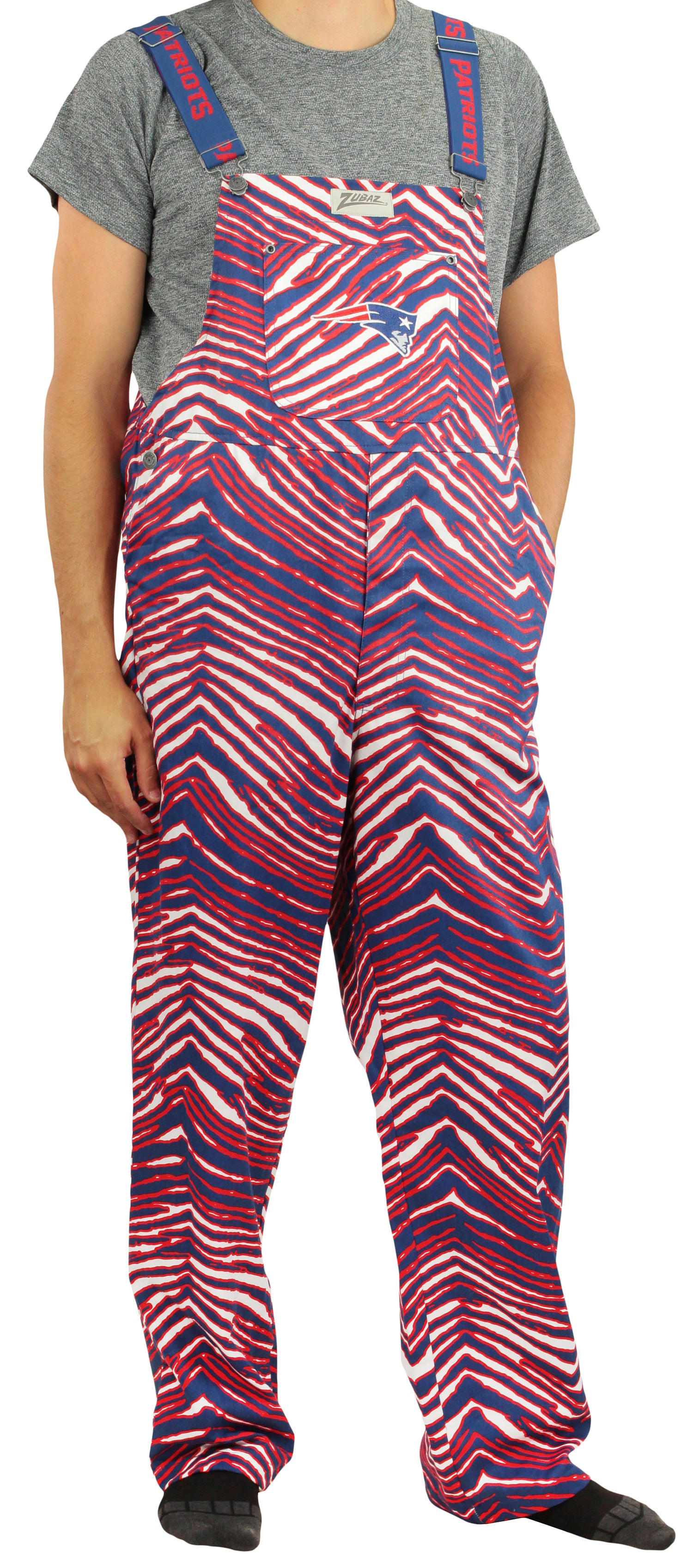 Zubaz NFL Men's New England Patriots Zebra Printed Team Bib Overalls