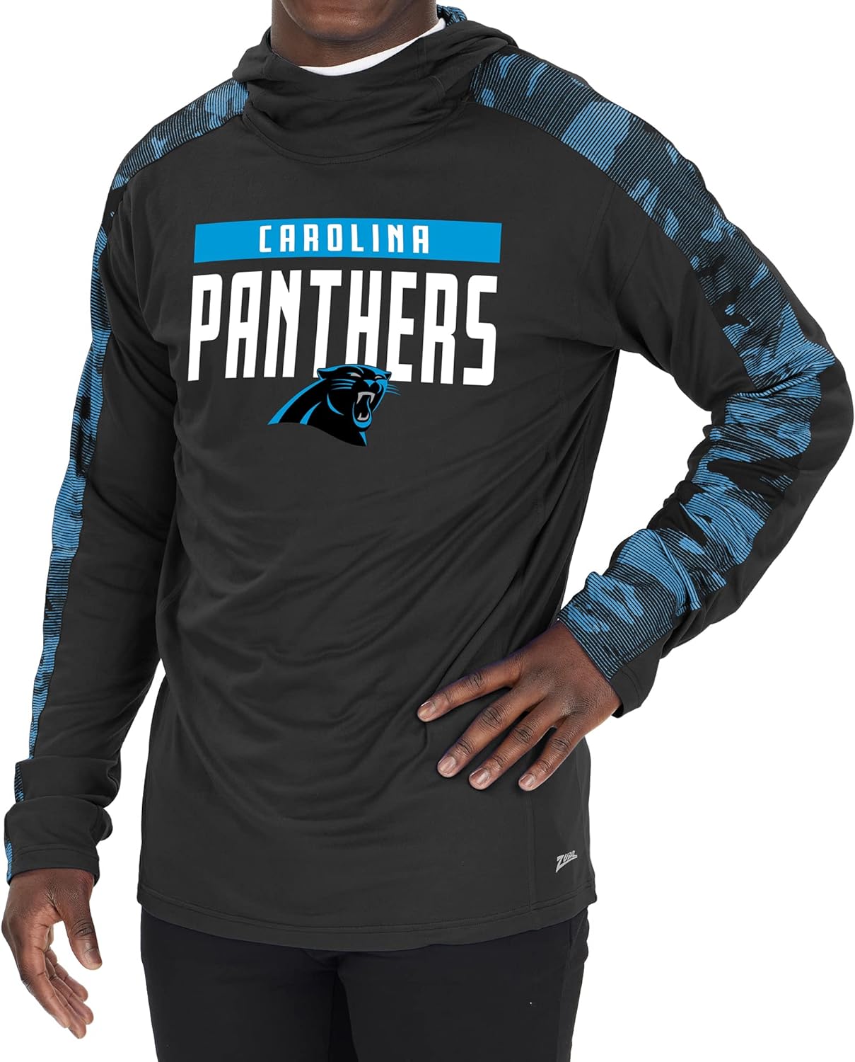 Zubaz NFL Men's Carolina Panthers Lightweight Elevated Hoodie with Camo Accents