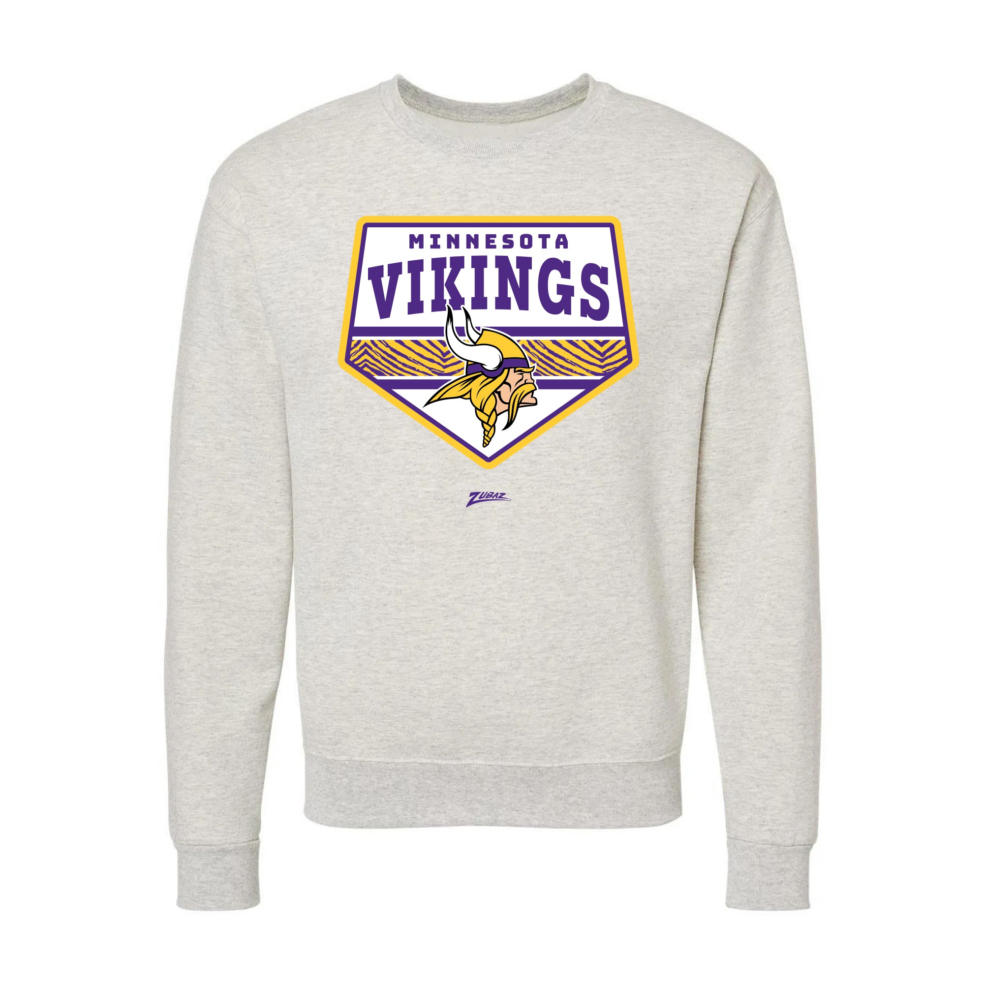 Zubaz NFL Minnesota Vikings Unisex Adult Men's & Women's Pullover Fleece Crew Neck Sweatshirt, Z2C Chip Shot, Oatmeal Heather