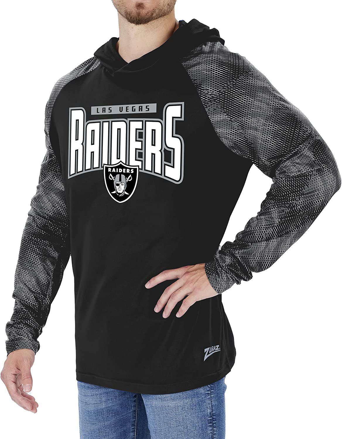 Zubaz Las Vegas Raiders NFL Men's Team Color Hoodie with Tonal Viper Sleeves