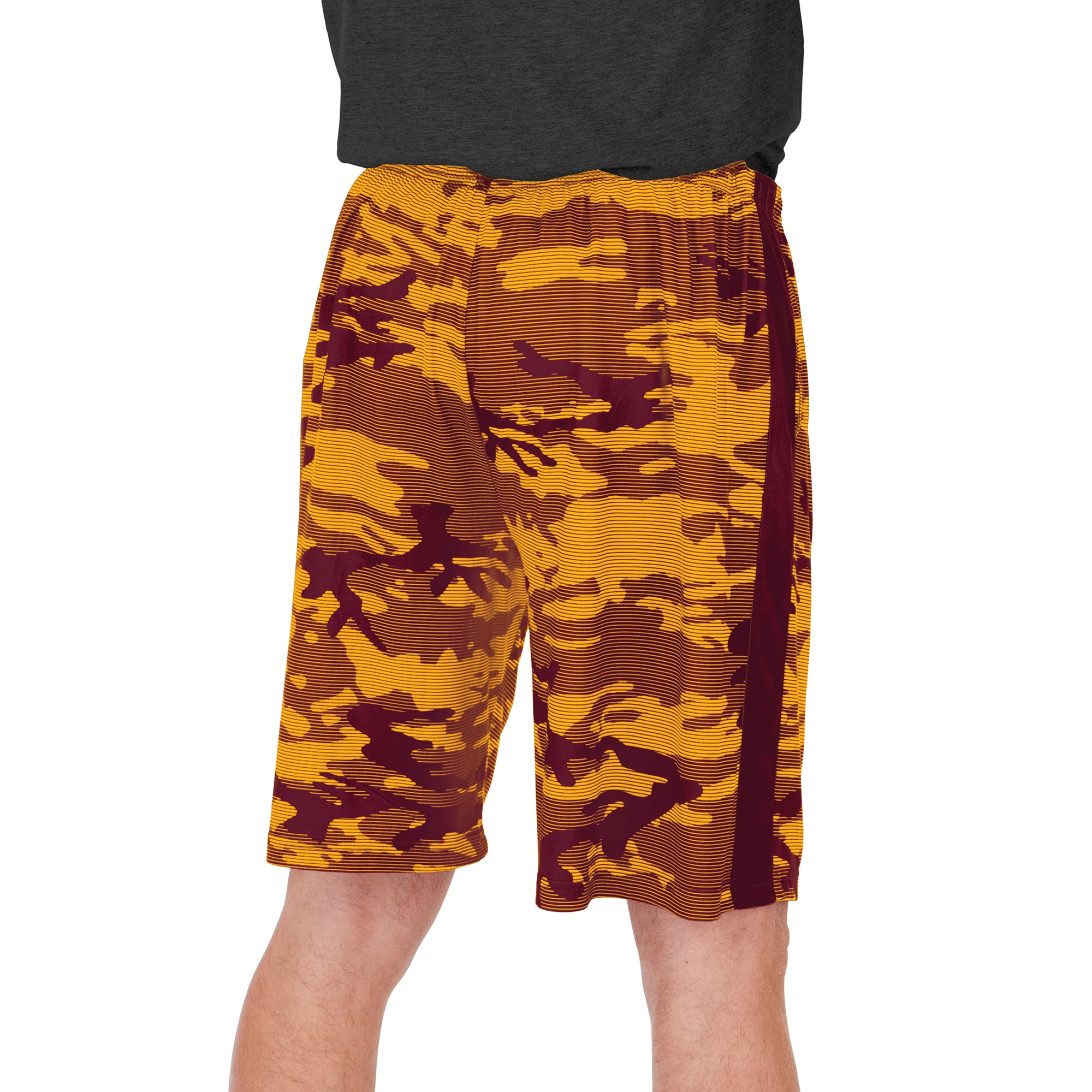 Zubaz NFL Men's WASHINGTON FOOTBALL TEAM BURGUNDY/GOLD CAMO LINES SHORT W/ SIDE STRIPE Large