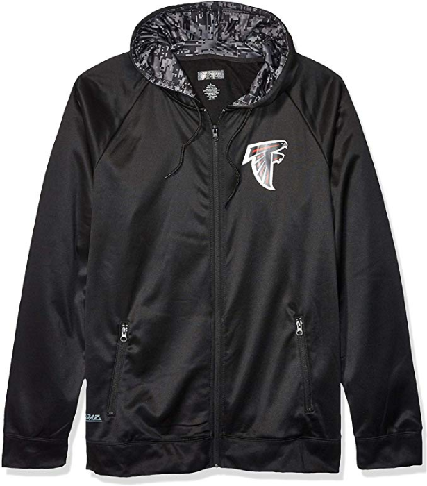 Zubaz NFL Men's Atlanta Falcons Full Zip Digital Camo Hood Hoodie, Black