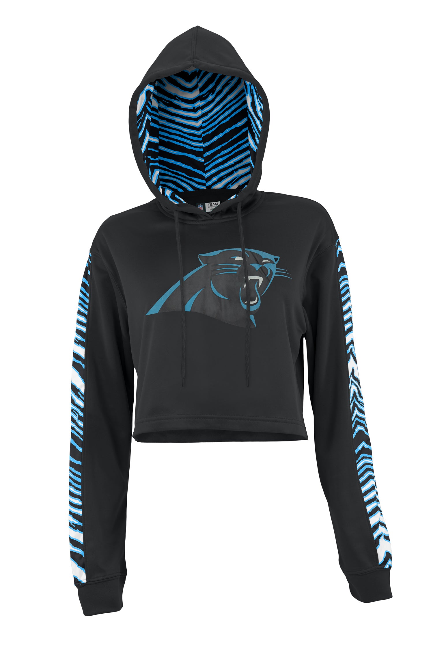 Zubaz NFL Women's Carolina Panthers Zebra Team Logo Crop Top Hoodie