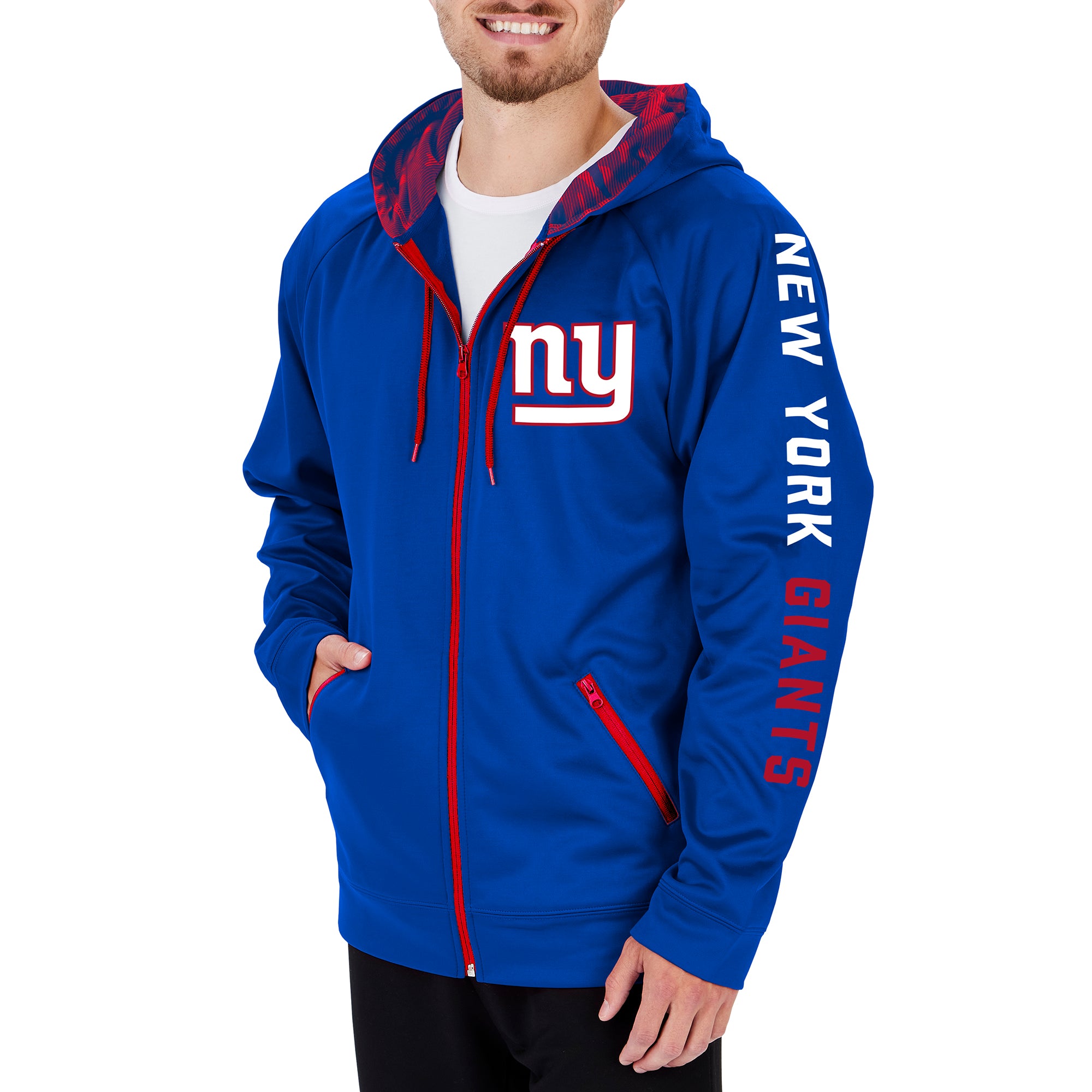 Zubaz NFL Men's NEW YORK GIANTS SOLID ROYAL BLUE FULL ZIP HOOD W/ ROYAL BLUE/RED CAMO LINES HOOD LINER Large