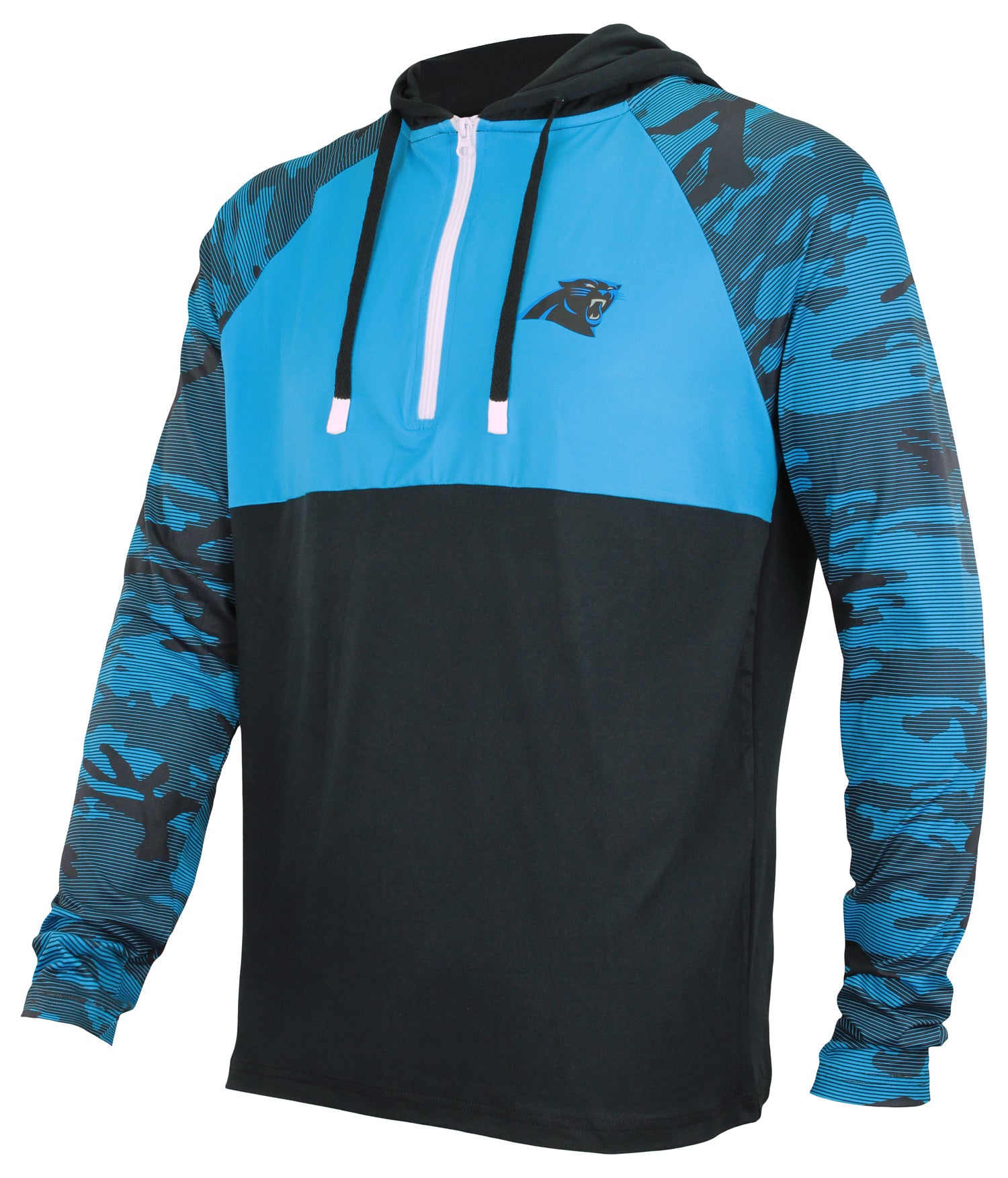 Zubaz NFL Men's Carolina Panthers Team Color Block 1/4 Camo Lines Zip Hoodie