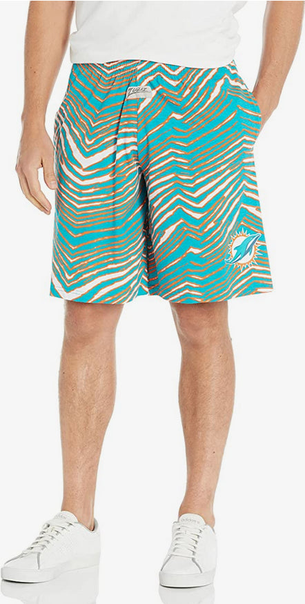 Zubaz Miami Dolphins NFL Men's Classic Zebra Print Shorts with Team Logo