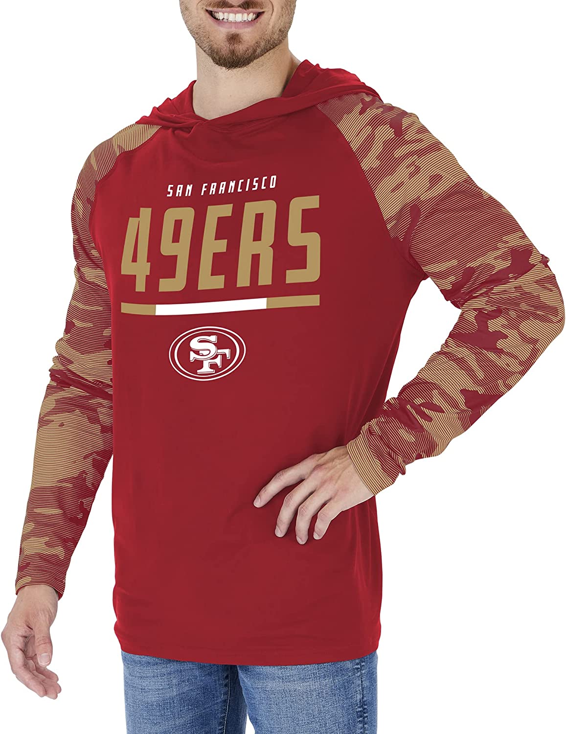 Zubaz San Francisco 49ers NFL Men's Lightweight Hoodie with Team Camo Sleeves