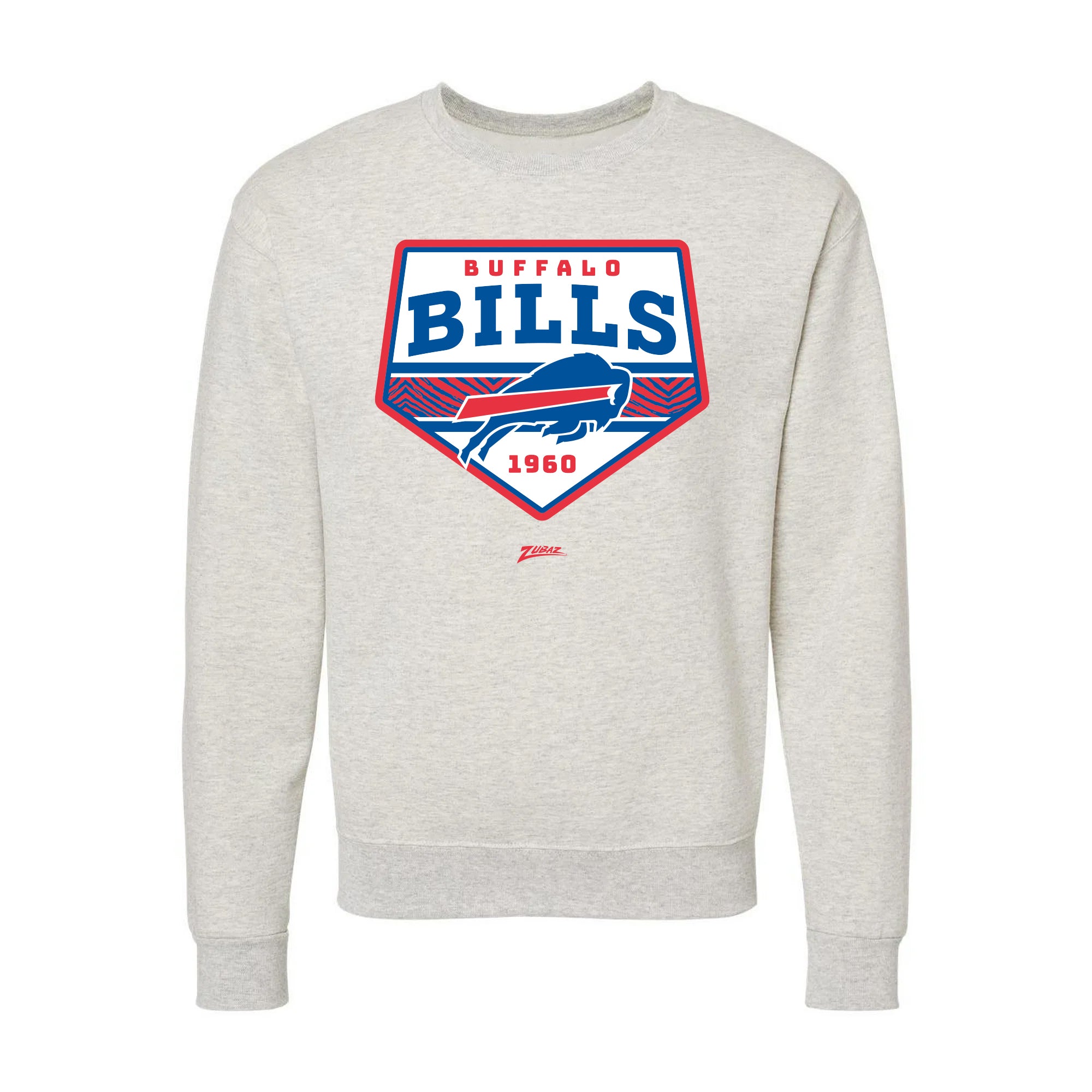 Zubaz NFL Buffalo Bills Unisex Adult Men's & Women's Pullover Fleece Crew Neck Sweatshirt, Z2C Chip Shot, Oatmeal Heather