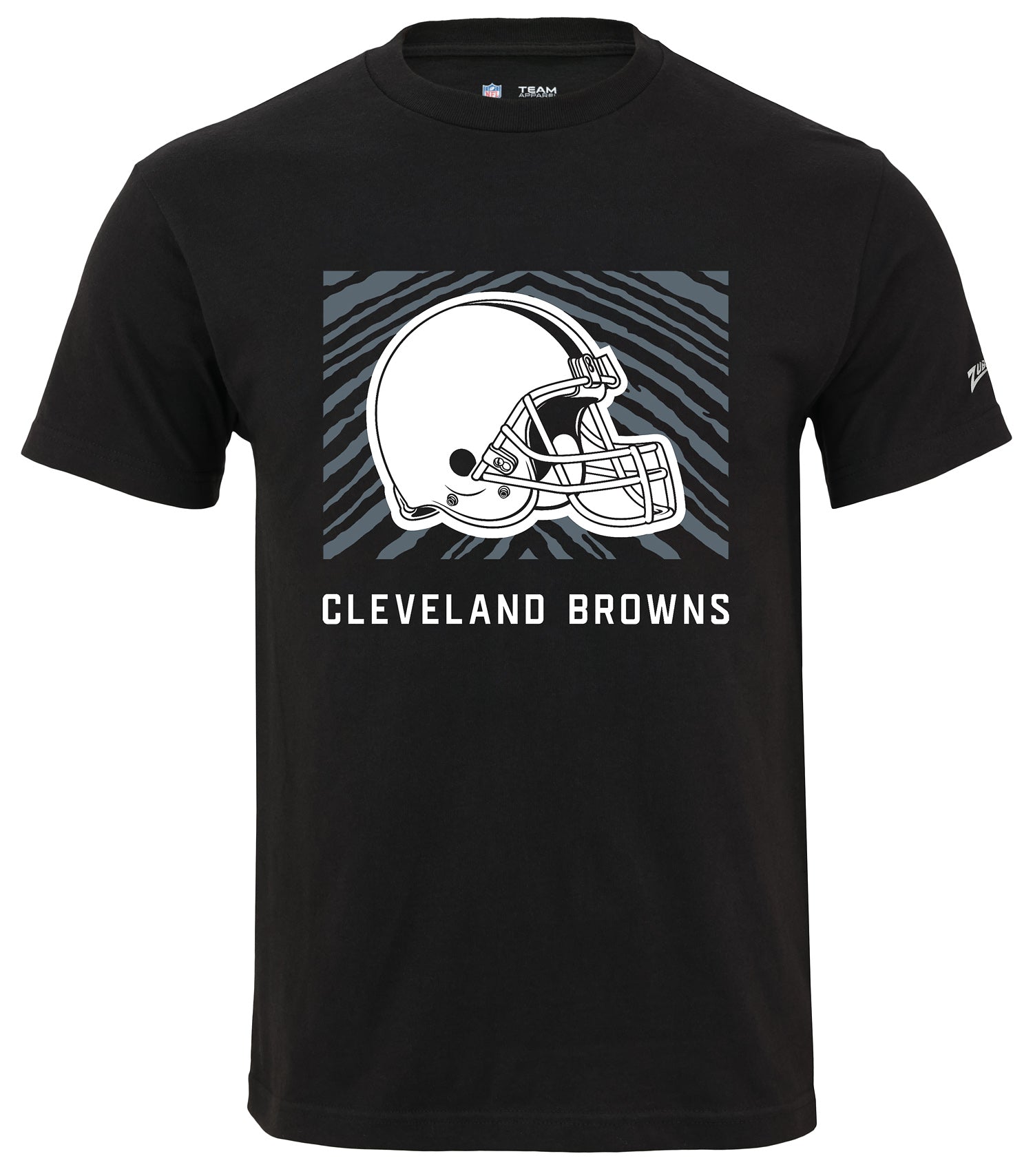 Zubaz NFL Unisex Cotton Heavyweight Short Sleeve T-shirt Black With Grey Tonal Tunnel Logo, Cleveland Browns