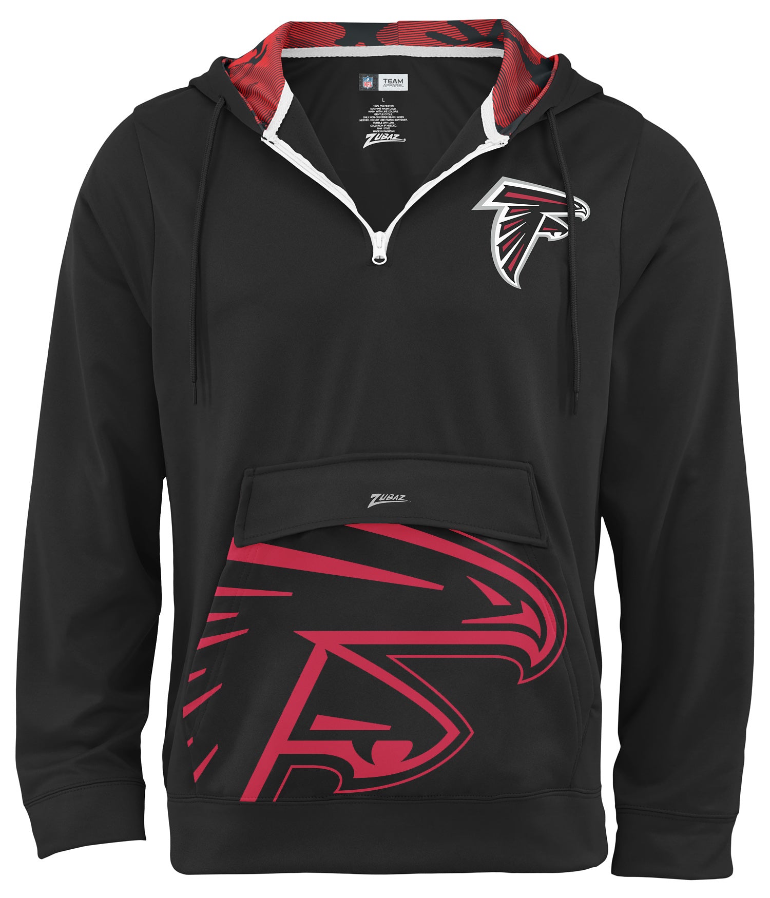 Zubaz NFL Men's 1/4 Zip Big Pocket Team Logo Hoodie Atlanta Falcons