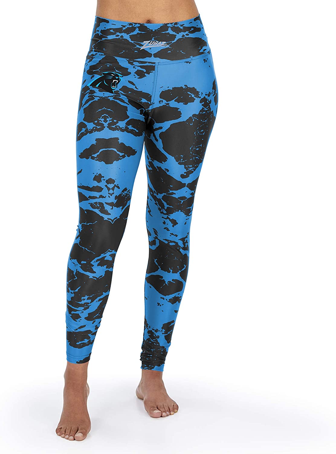 Zubaz Women's CAROLINA PANTHERS BLACK/FLUORESCENT BLUE LAVA LEGGING XS