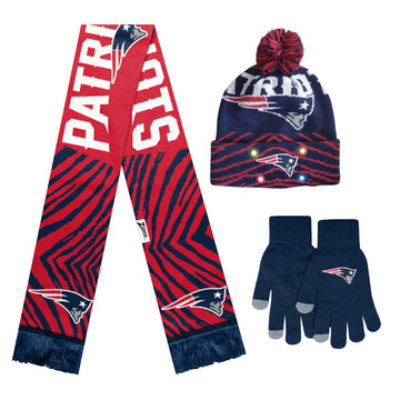Zubaz x FOCO NFL New England Patriots Collab 3 Pack Glove Scarf & Hat Outdoor Winter Set