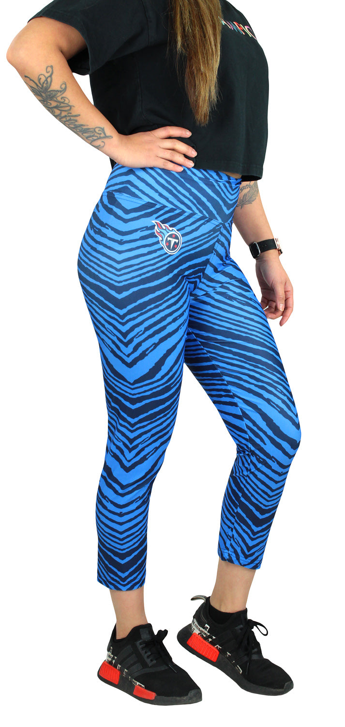 Zubaz NFL Women's Tennessee Titans 2 Color Zebra Print Capri Legging