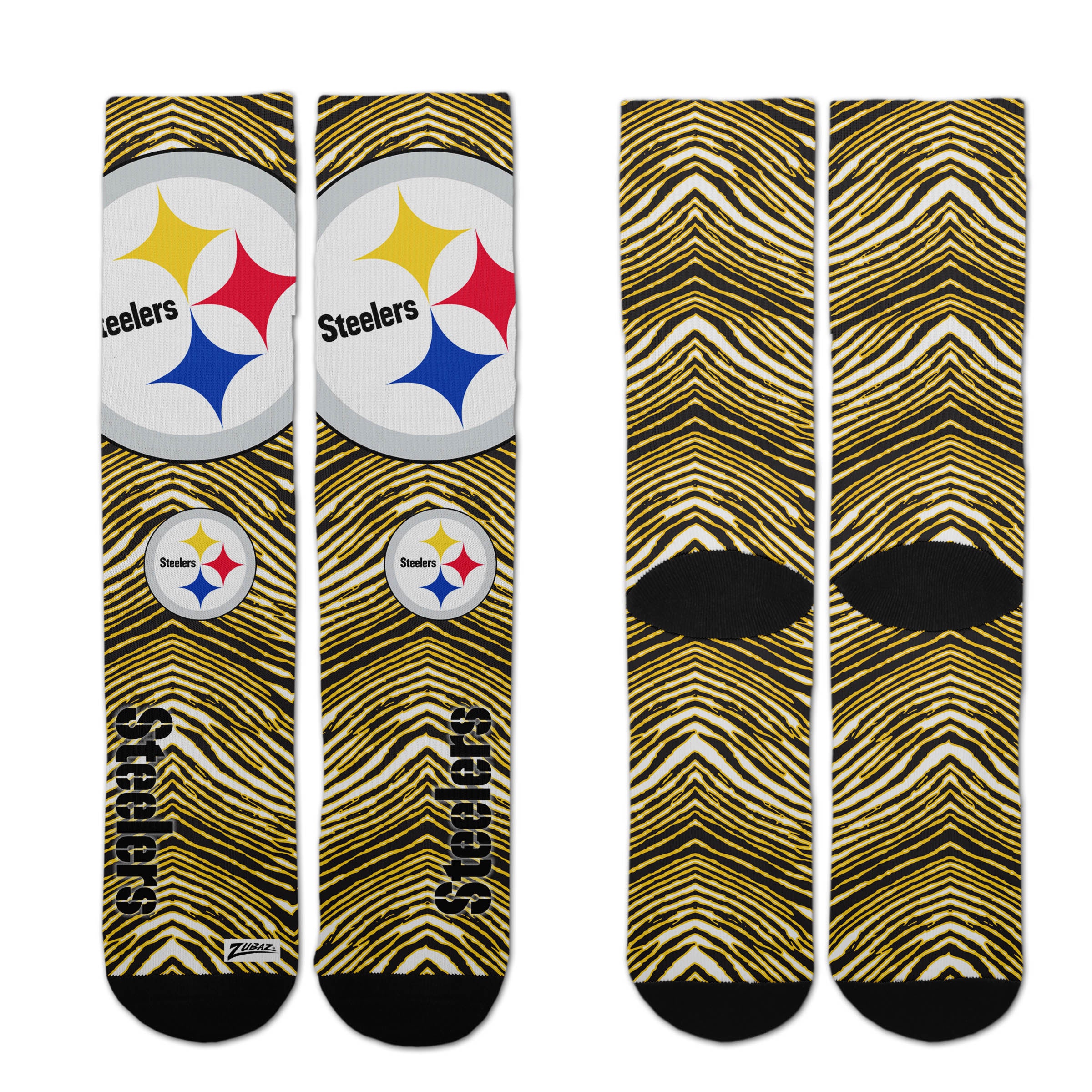 Zubaz By For Bare Feet NFL Zubified Adult and Youth Dress Socks, Pittsburgh Steelers, Large