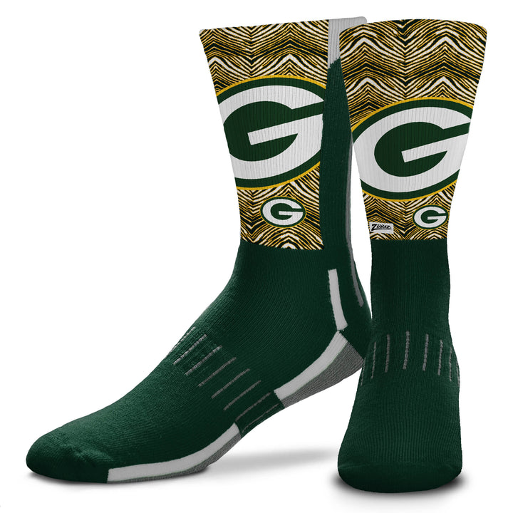 Zubaz NFL Phenom Curve Men's Crew Socks, Green Bay Packers, Adult Large
