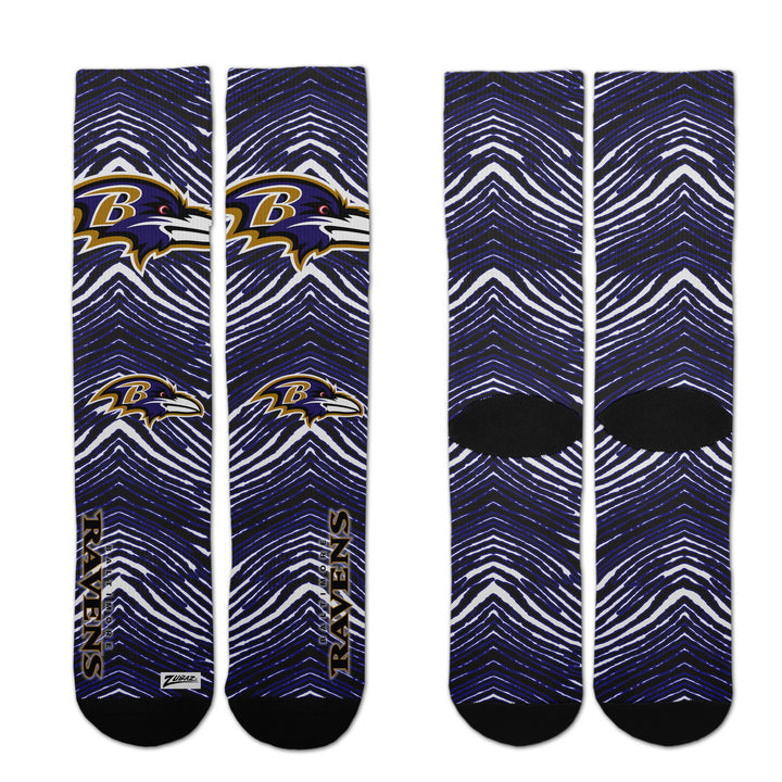 Zubaz By For Bare Feet NFL Zubified Adult and Youth Dress Socks, Baltimore Ravens, Large