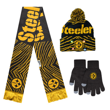 Zubaz x FOCO NFL Pittsburgh Steelers Collab 3 Pack Glove Scarf & Hat Outdoor Winter Set
