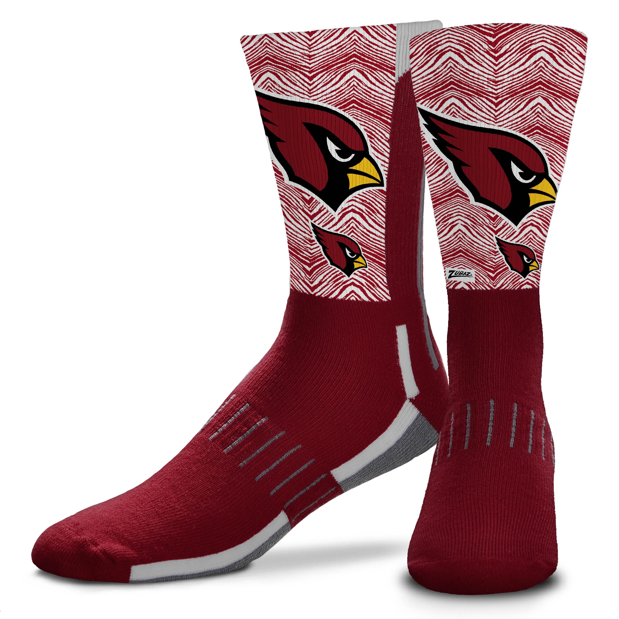 Zubaz NFL Phenom Curve Men's Crew Socks, Arizona Cardinals, Adult Large