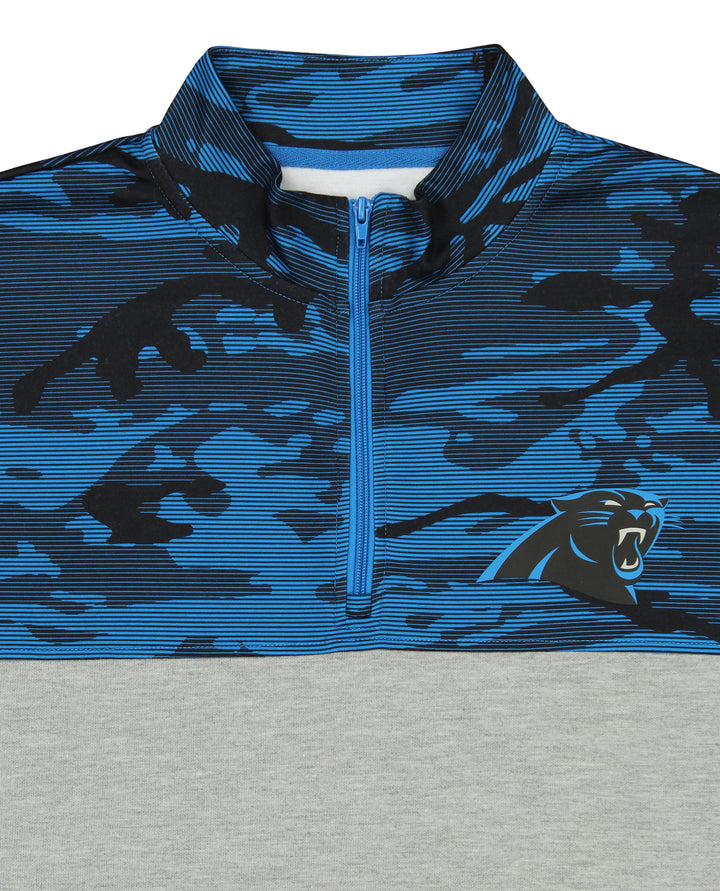ZUBAZ Men's NFL Carolina  Panthers Gray 1/4 Zip Fleece Pullover With Camo Lines Size SMALL