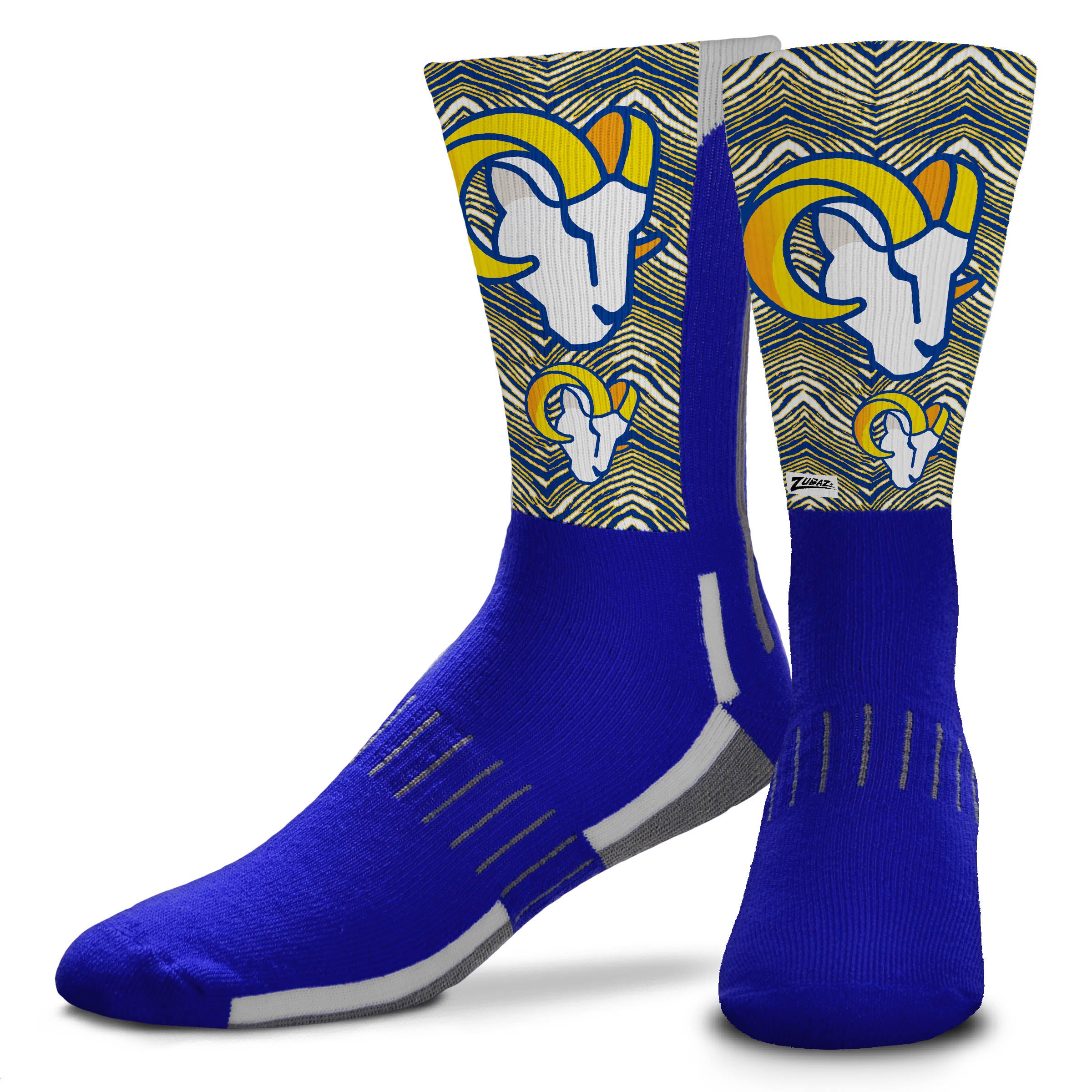 Zubaz NFL Phenom Curve Men's Crew Socks, Los Angeles Rams, Adult Large