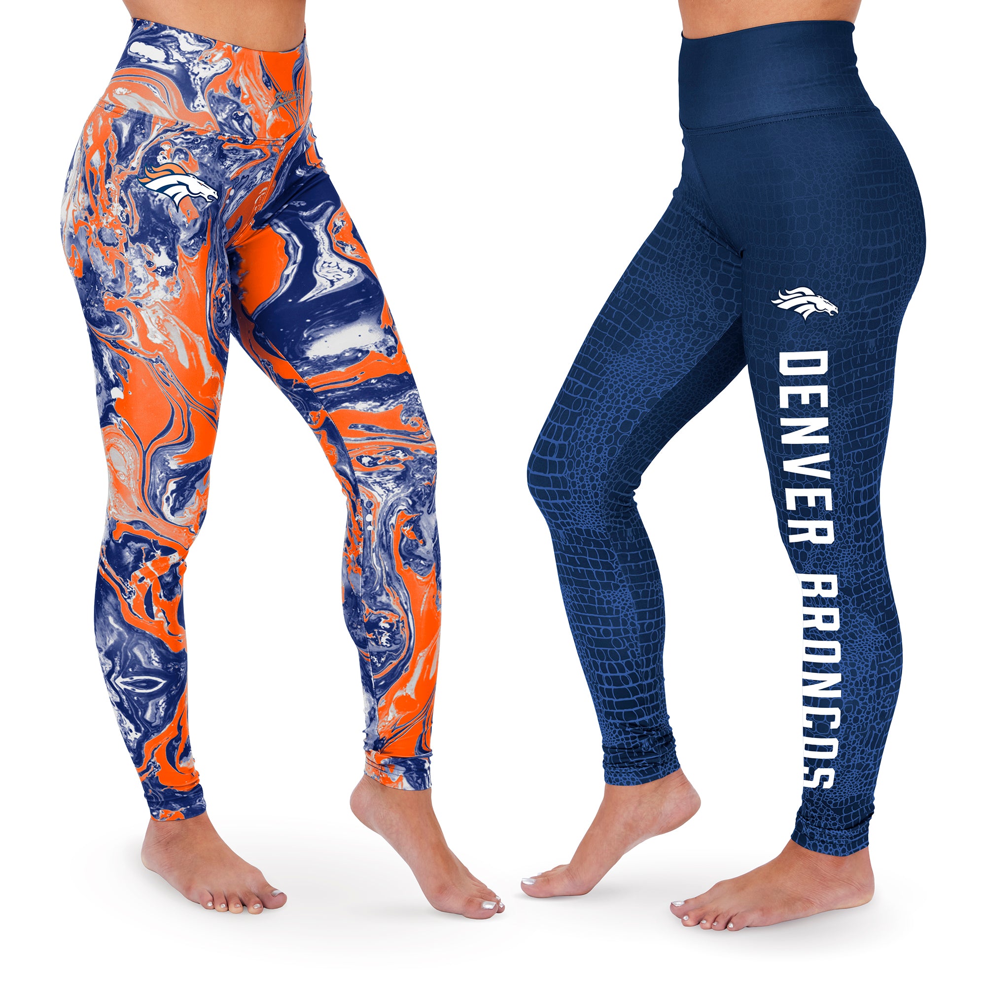 Zubaz NFL WOMENS DENVER BRONCOS 2 PACK LEGGINGS - NAVY BLUE/ORANGE SWIRL & TONAL NAVY BLUE SKIN FADE Extra Small