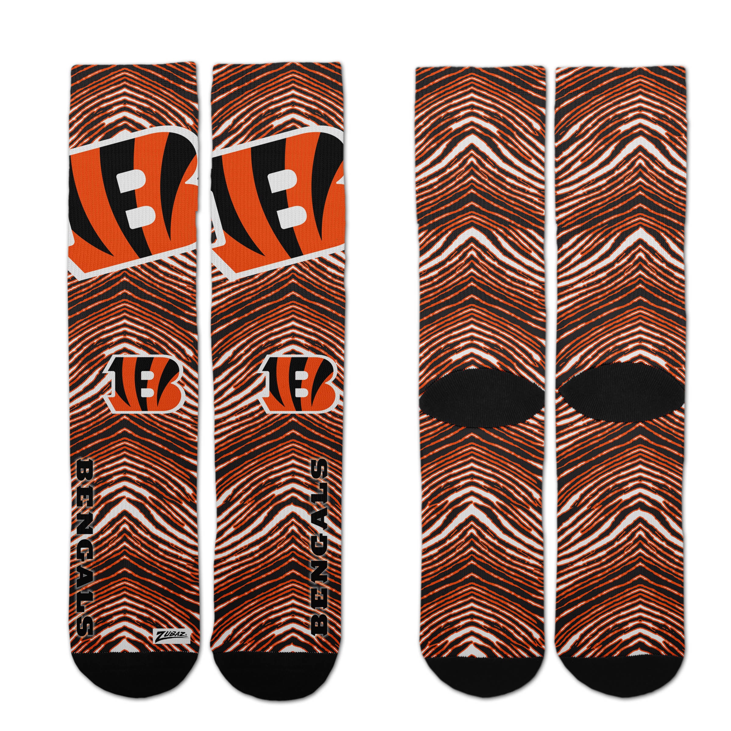 Zubaz By For Bare Feet NFL Zubified Adult and Youth Dress Socks, Cincinnati Bengals, Large