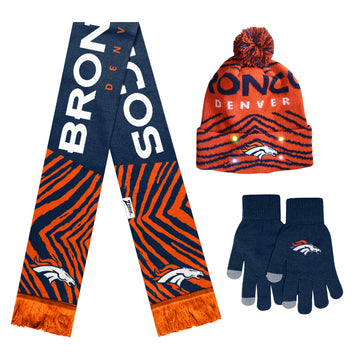Zubaz x FOCO NFL Denver Broncos Collab 3 Pack Glove Scarf & Hat Outdoor Winter Set