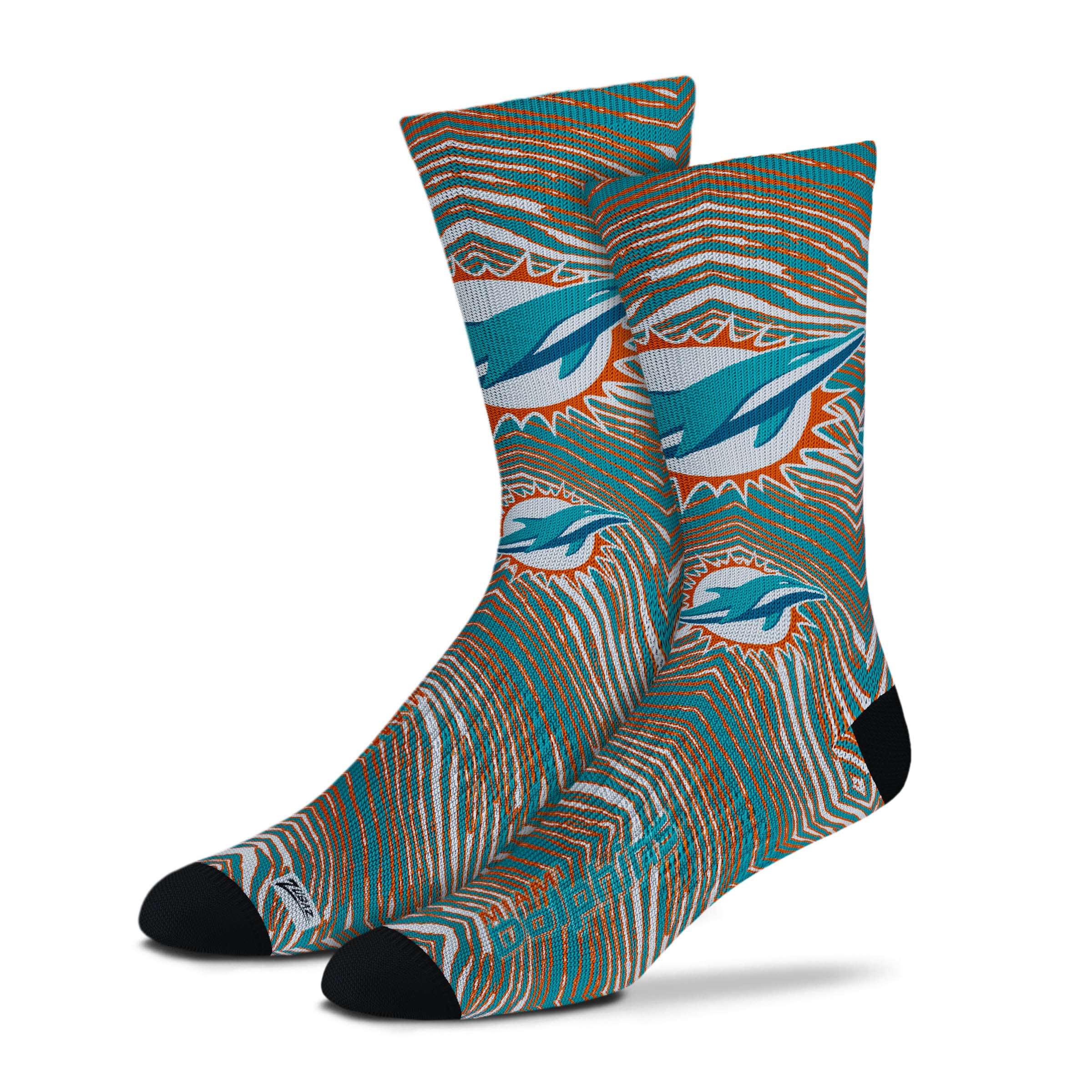 Zubaz By For Bare Feet NFL Zubified Adult and Youth Dress Socks, Miami Dolphins, Large