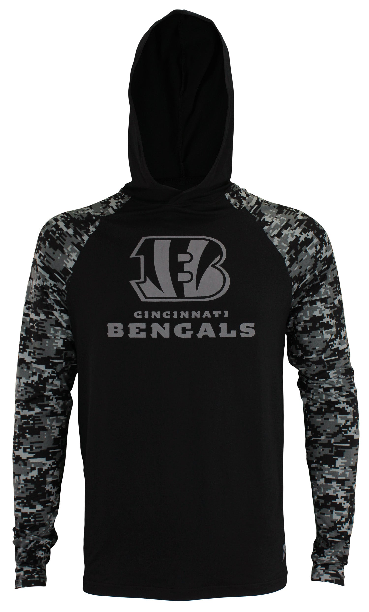 Zubaz NFL Men's Cincinnati Bengals Black Solid Body W/Digital Camo Trim Lw Hood Small