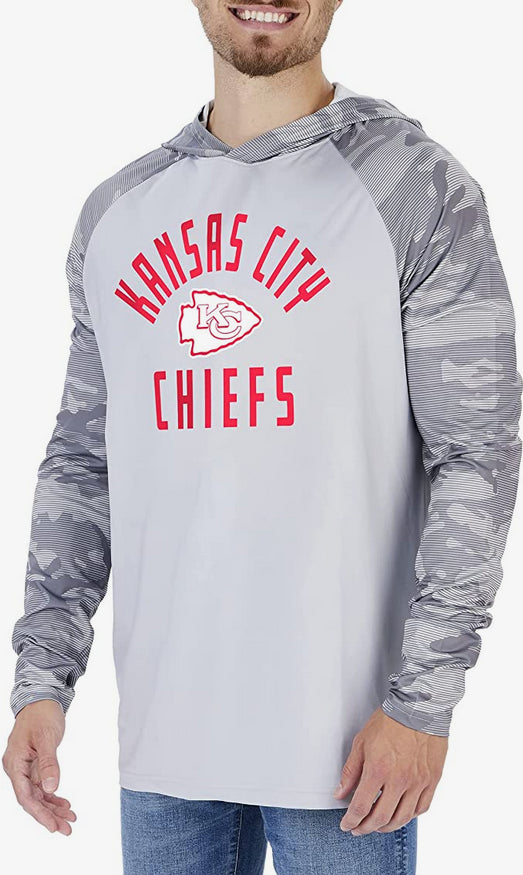Zubaz Kansas City Chiefs NFL Men's Lightweight Grey Hoodie w/ Tonal Camo Sleeves