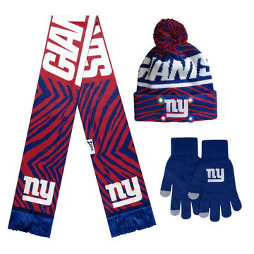 Zubaz x FOCO NFL New York Giants Collab 3 Pack Glove Scarf & Hat Outdoor Winter Set