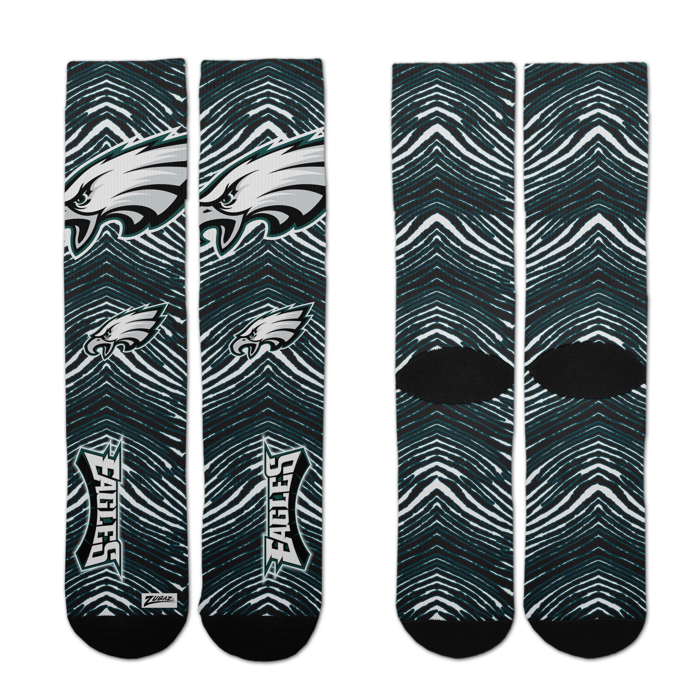 Zubaz By For Bare Feet NFL Zubified Adult and Youth Dress Socks, Philadelphia Eagles, Large