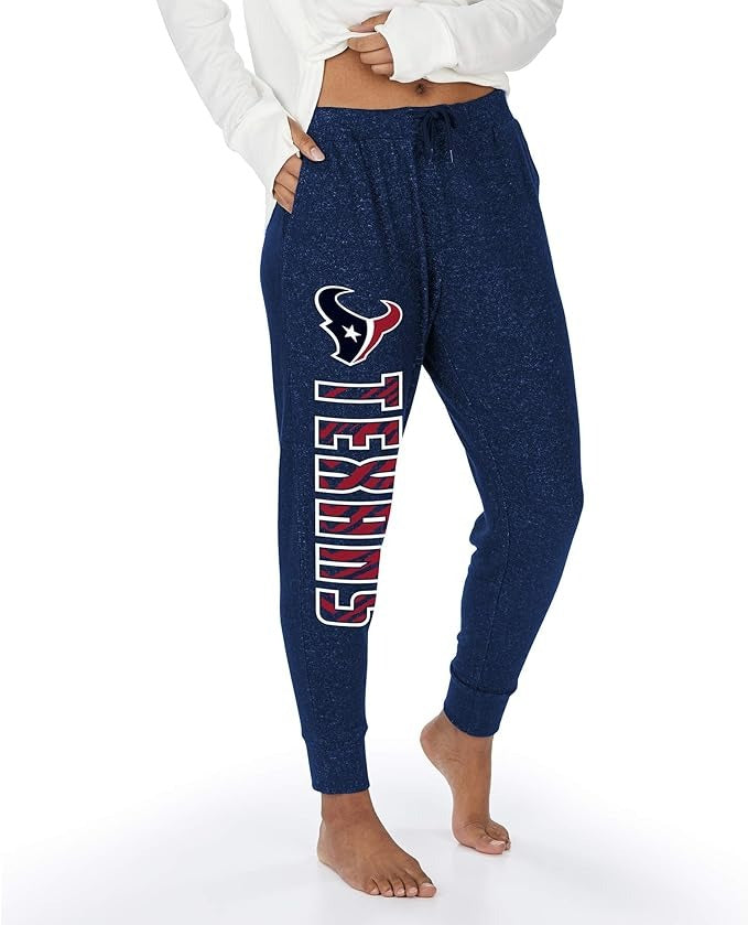Zubaz NFL HOUSTON TEXANS MARLED NAVY BLUE WOMENS SOFT JOGGER W/ VERTICAL GRAPHIC XS