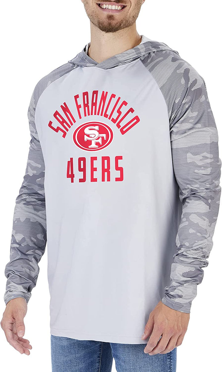 Zubaz San Francisco 49ers NFL Men's Grey Lightweight Hoodie w/ Tonal Camo Sleeves