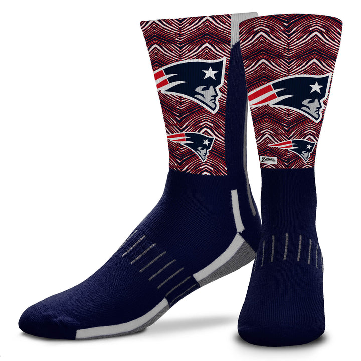 Zubaz NFL Phenom Curve Men's Crew Socks, New England Patriots, Adult Large