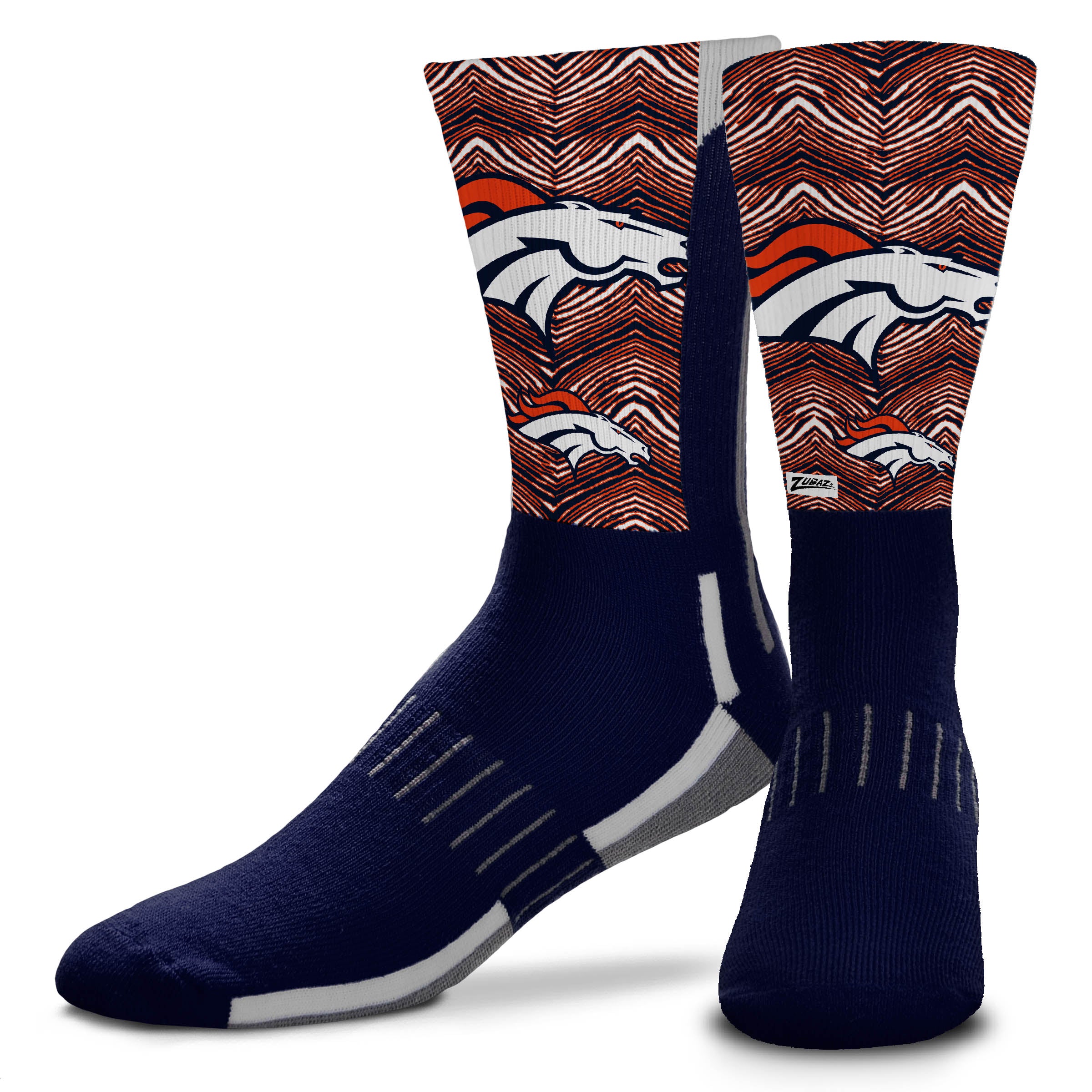 Zubaz NFL Phenom Curve Men's Crew Socks, Denver Broncos, Adult Large