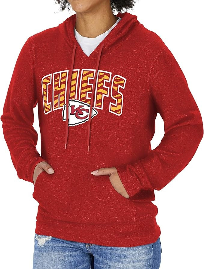 Zubaz NFL KANSAS CITY CHIEFS MARLED RED WOMENS SOFT HOOD W/ ZEBRA GRAPHIC Small